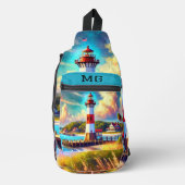 Monogram Vuurtoren Waterverf Print Cut Naaizak Sling Bag (Voorkant)