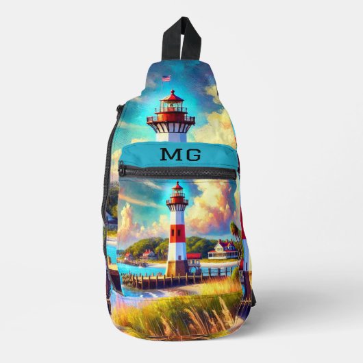 Monogram Vuurtoren Waterverf Print Cut Naaizak Sling Bag (Voorkant)