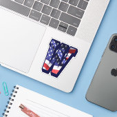 Monogram W Amerikaanse vlag W Initiaal Verenigde S Sticker (Laptop met iPhone)