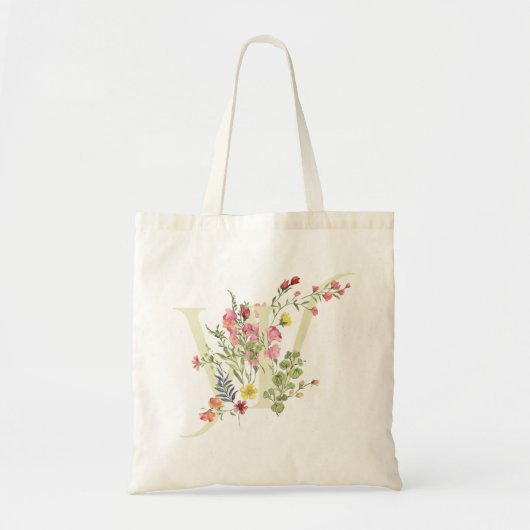 monogram W bloemige bruiloft lente Bruidsfeest Tote Bag (Voorkant)