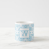 Monogram W Blue Green Elegant Damask Patroon Espresso Kop (Voorkant)