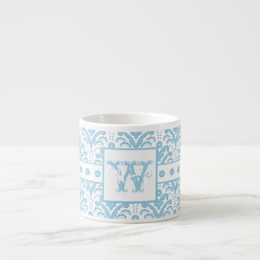Monogram W Blue Green Elegant Damask Patroon Espresso Kop (Voorkant)