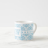 Monogram W Blue Green Elegant Damask Patroon Espresso Kop (Voorkant rechts)
