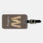 Monogram W bruine houten letter bloem Bagage Label (Voorkant horizontaal)