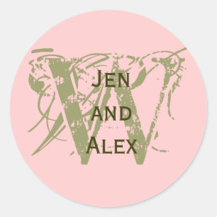 Monogram W en Namen Roze Sticker