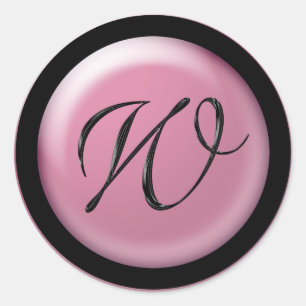 Monogram W envelop voor roze en zwarte bruiloft Ronde Sticker