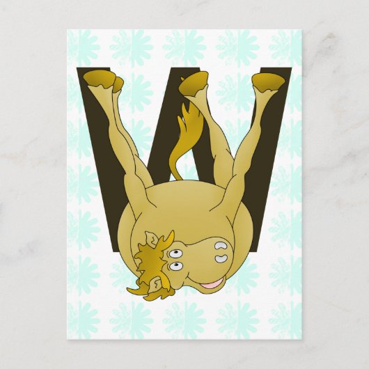 Monogram W Funny Pony Gepersonaliseerd Briefkaart (Voorkant)
