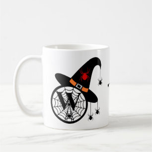 Monogram W Halloween Witch Spiders Jouw naam Koffiemok