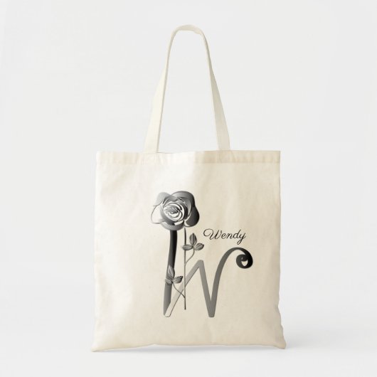 Monogram W handgeschreven met Roos Naam Canvas tas (Voorkant)