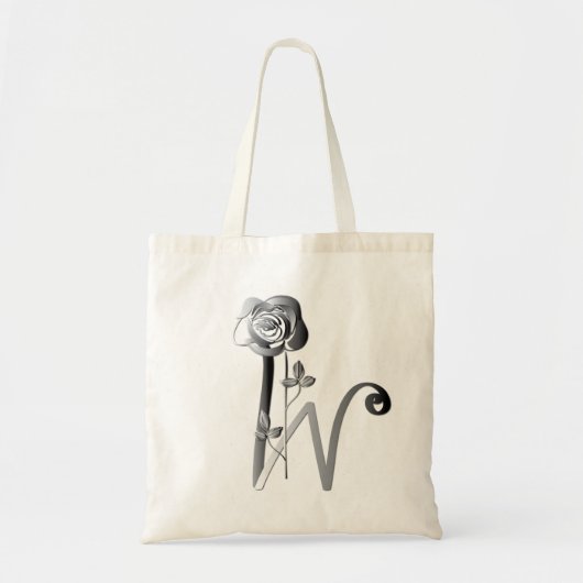Monogram W handgeschreven met Roos Tote Bag (Voorkant)