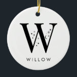 Monogram W hemelse naam Keramisch Ornament<br><div class="desc">Voeg een vleugje hemelse magie toe aan uw vakantiedecor met dit prachtige monogram kerstornament! Met een letter versierd met kleine sterretjes en manen eromheen en je naamkeuze eronder, is dit gepersonaliseerde ornament de perfecte aandenken voor het seizoen. Het past comfortabel tot 10 tekens voor de naam onder de letter. Of...</div>