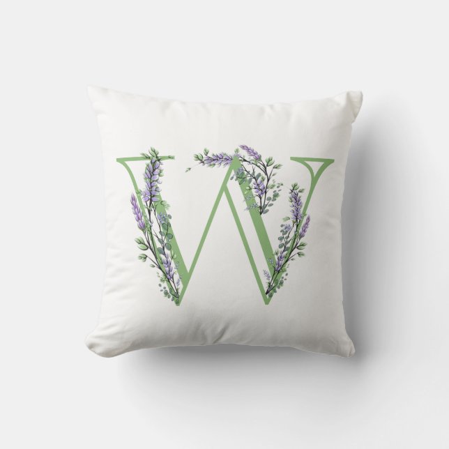Monogram W lavendel Eucalyptus Kussen (Voorkant)