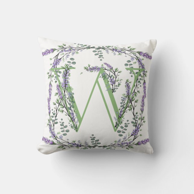 Monogram W lavendel Eucalyptus Kussen (Voorkant)