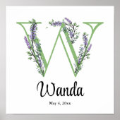 Monogram W Lavendel Eucalyptus Poster kinderkamer (Voorkant)