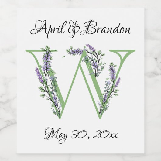 Monogram W lavendel Eucalyptus Wijn Etiket (Enkel label)
