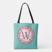 Monogram W Letter met Peony Flower Afbeelding Canv Tote Bag (Achterkant)
