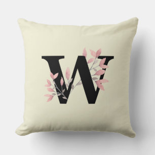 Monogram W met Roze Bloemensprays Kussen