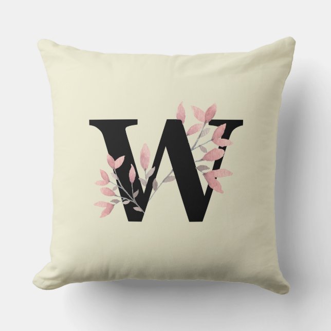 Monogram W met Roze Bloemensprays Kussen (Voorkant)