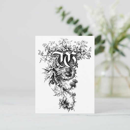 Monogram W met Thistle Flowers Briefkaart (Staand voorkant)