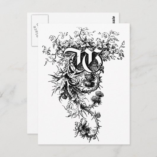 Monogram W met Thistle Flowers Briefkaart (Voorkant / Achterkant)