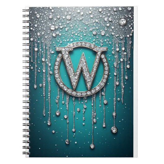 Monogram W op turquoise druipende glitters Notitieboek (Voorkant)
