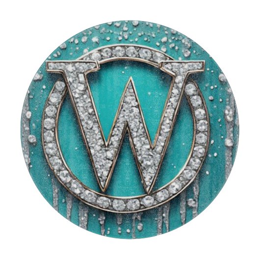 Monogram W op turquoise druipende glitters Snijplank (Voorkant)