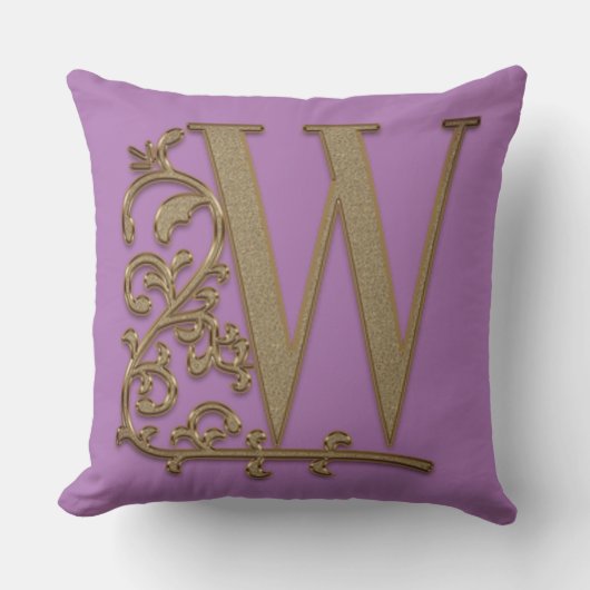 Monogram W Paarse Bloem Trouwdag Verjaardag Kussen (Voorkant)