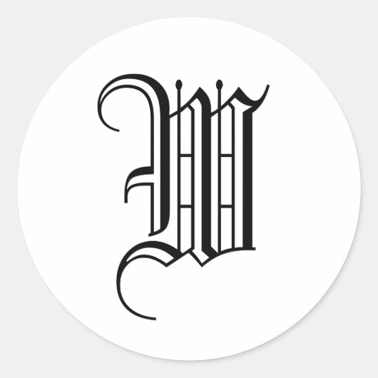Monogram W Sticker Zwart Wit Oud Engels (Voorkant)