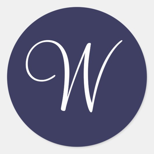 Monogram W, wit op Navy Blue, Ronde Sticker (Voorkant)