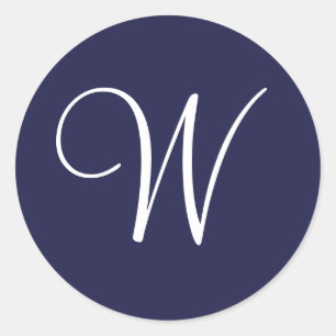 Monogram W, wit op Navy Blue, Ronde Sticker