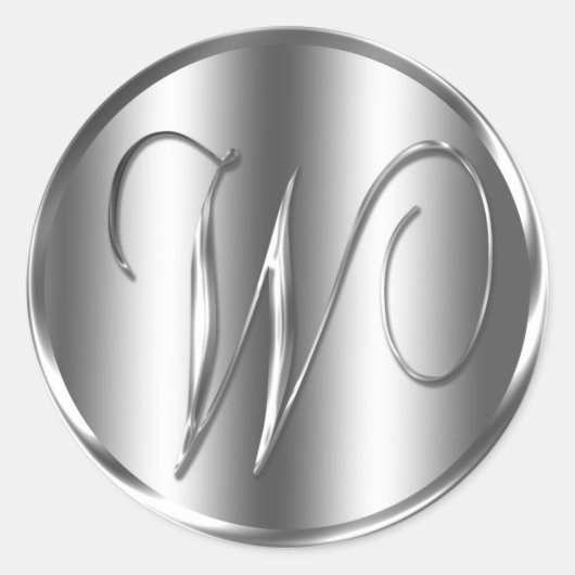 Monogram W Zilverkleurde Uitnodigingsdag voor het Ronde Sticker (Voorkant)
