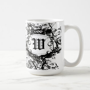 Monogram W zwart-wit Retro Patroon Koffiemok