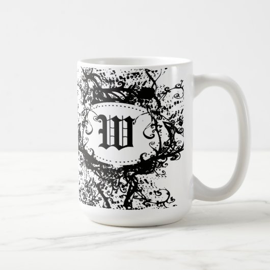 Monogram W zwart-wit Retropatroonpatroon Koffiemok (Rechts)