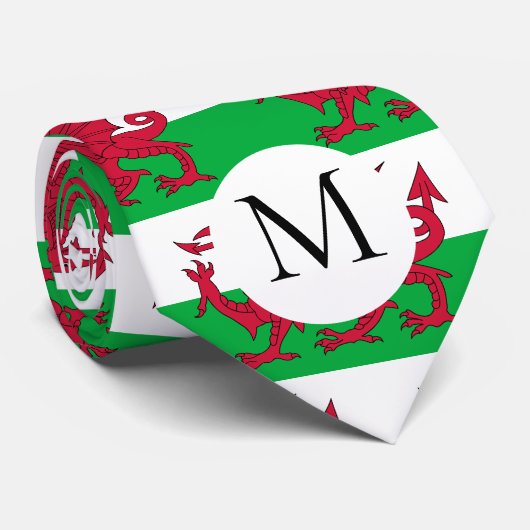 Monogram Wales vlag Welshe rode draak Nekdas Stropdas (Opgerold)
