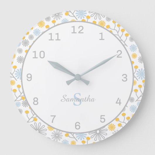 Monogram Wall Clock Scandinavian Floral Grote Klok (Voorkant)