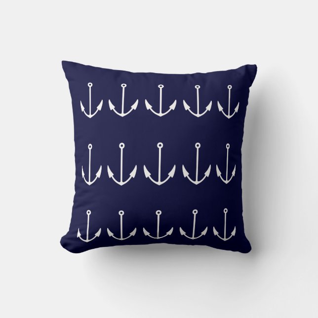 monogram WALVIS STAART ANKERS WIT op BLAUW Kussen (Voorkant)