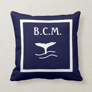 monogram WALVIS STAART ANKERS WIT op BLAUW Kussen