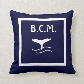 monogram WALVIS STAART ANKERS WIT op BLAUW Kussen