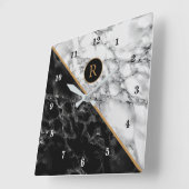Monogram wandklok met zwarte witte marmer Stone (Hoek)