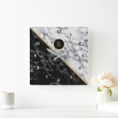 Monogram wandklok met zwarte witte marmer Stone (Huis)
