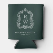Monogram Wapen Bosgroene Huwelijk Blikjeskoeler (Voorkant)