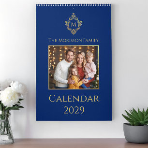 Monogram & Wapen Koningsblauw Nep Goud Familie Fot Kalender
