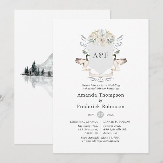 Monogram Wapen Meer Bruilofts Oefenavond Kaart (Voorkant / Achterkant)