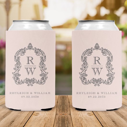 Monogram Wapen Roze Trouw Blikjeskoeler
