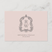 Monogram Wapen Roze Trouwdetails Informatiekaartje (Achterkant)