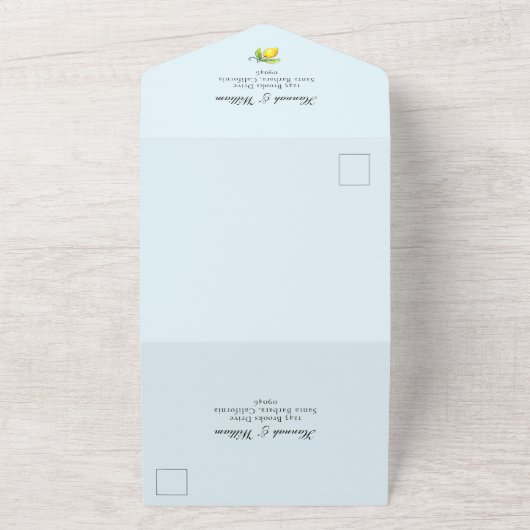 Monogram Wapen waterverf Citroenen Bruiloft All In One Uitnodiging (Buitenkant)