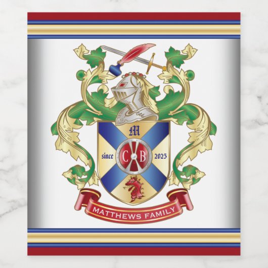 Monogram Wapenmantel Silver Knight Shield Dragon Wijn Etiket (Enkel label)