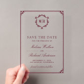 Monogram Wapenrode Huwelijk Save the Date Acryl Uitnodigingen (Insitu (Draagbaar))