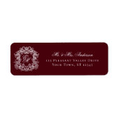 Monogram Wapenrode Huwelijks Retouradres Etiket (Voorkant)