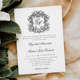 Monogram Wapenschild Elegante Formele Bruiloft Kaart